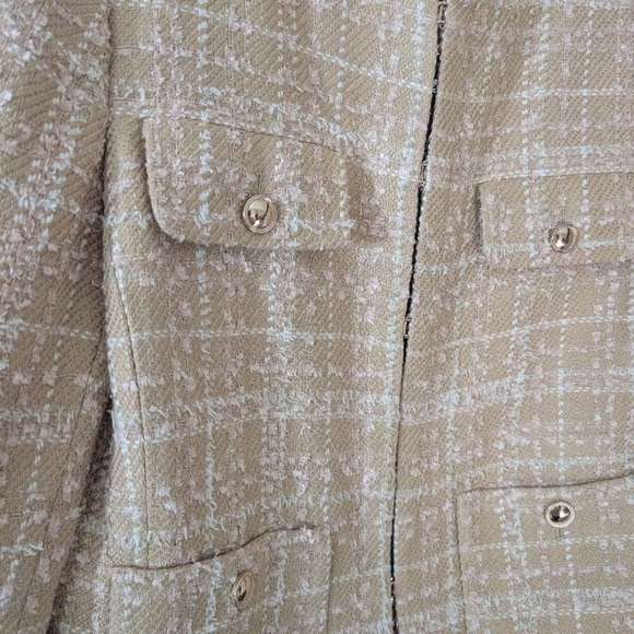 Ann Taylor Stand Collar Tweed Beige Classic Preppy Jacket Blazer Size 14 - Picture 3 of 10